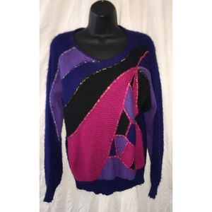 Vintage Colorblock Knitted Sweater, Size Small